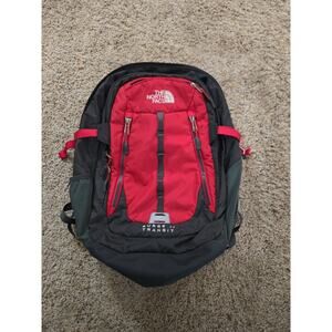 THE NORTH FACE BACKPACK NYLON RED SURGE II TRANSIT SCHOOL LAPTOP CAMPING